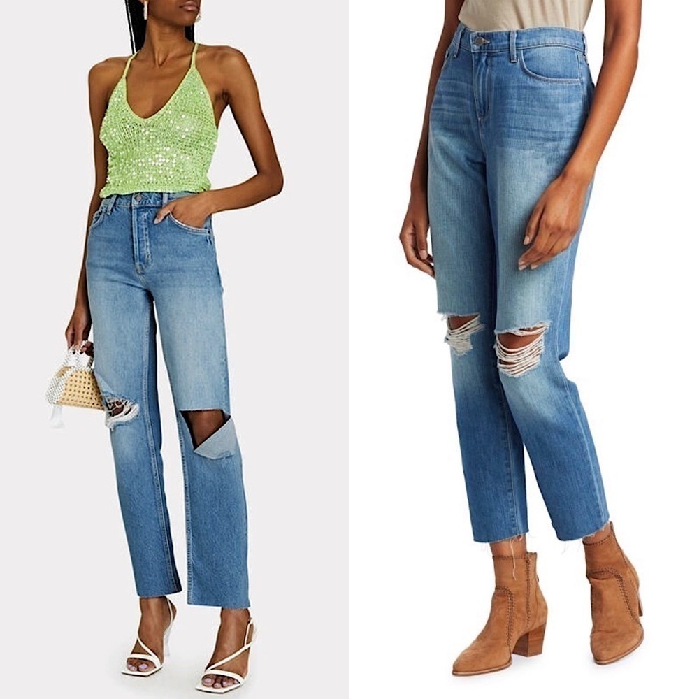 NWT L’AGENCE 90s High Rise Distressed Denim Raw Hem Slouchy Stovepipe Jeans 25